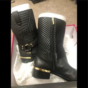 Black and Gold leather (like) motorcycle boots